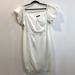 White bridal mini dress - puff sleeves - rushed midsection - size XL/14